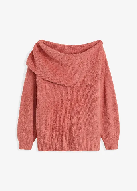 Asymmetrischer Off-Shoulder Pullover in rosa von vorne - RAINBOW