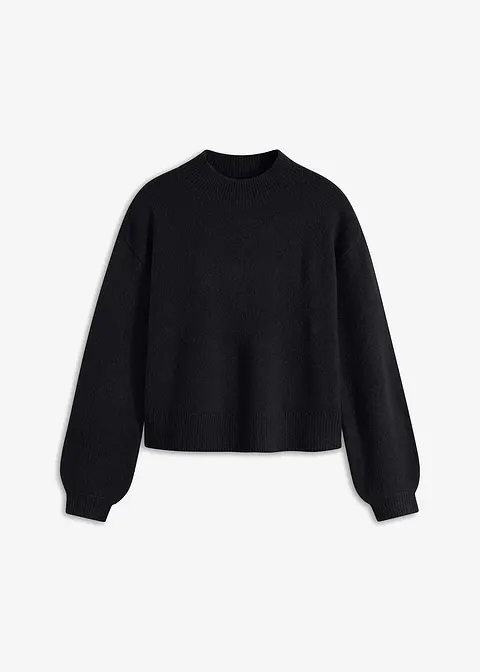 Kurzer Pullover in schwarz von vorne - bonprix