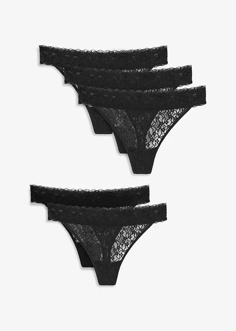 String (5er Pack) aus recycelter Spitze in schwarz von vorne - bonprix