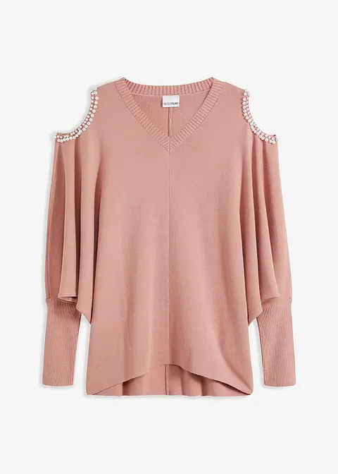 Pullover mit cut out und Perlen in rosa von vorne - bonprix