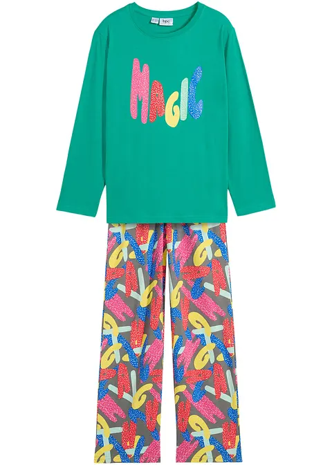 Mädchen Pyjama mit Bio-Baumwolle (2-tlg. Set) in grün von vorne - bonprix