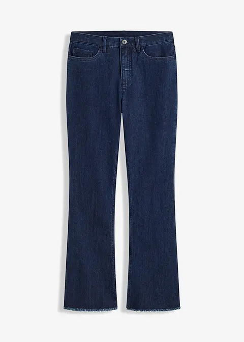 Flared Jeans Mid Waist, cropped in blau von vorne - bonprix