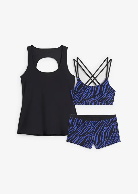 Tankini (3-tlg. Set) mit Bustier-Bikinioberteil in schwarz von vorne - bonprix
