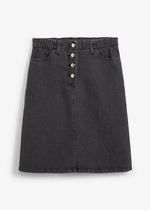 Jeansrock mit Knopfleiste und Bequembund in schwarz von vorne - bonprix