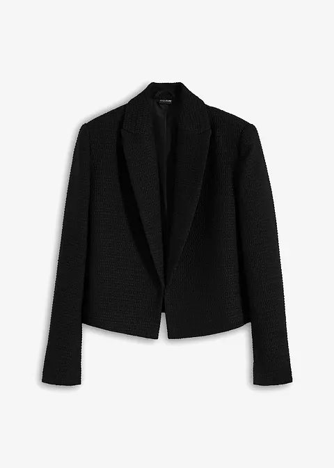 Bouclé-Kurzblazer in schwarz von vorne - bonprix