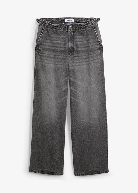 Wide Leg Jeans Mid Waist, Stretch in grau von vorne - bonprix