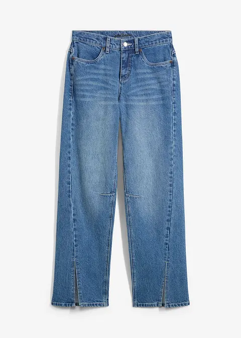 Wide Jeans Mid Waist, Slit in blau von vorne - bonprix