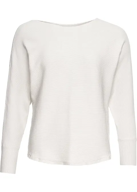 Oversize-Ripp-Pullover in weiß von vorne - bonprix