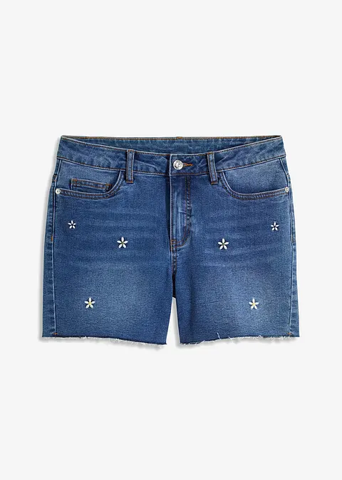 Jeans-Shorts mit Stickerei in blau von vorne - BODYFLIRT