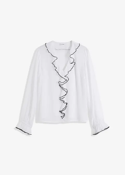 Bluse mit Volants in weiß von vorne - bonprix