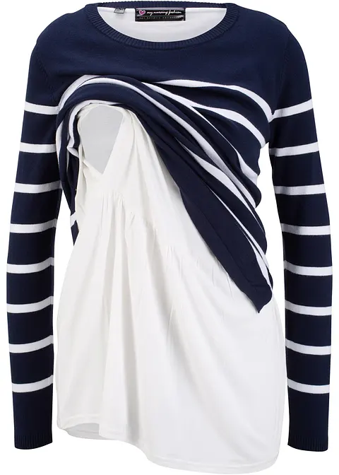 2-in-1 leichter Umstands- und Stillpullover in blau von vorne - bonprix