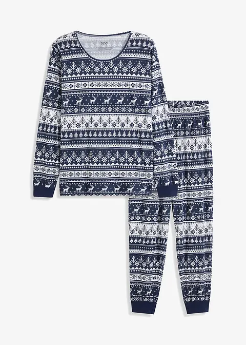 Pyjama aus Bio-Baumwolle mit langen Ärmeln in blau von vorne - bonprix