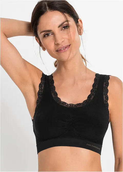 Feel Comfort Seamless Bustier (2er Pack) in schwarz von vorne (im Anschnitt) - bonprix