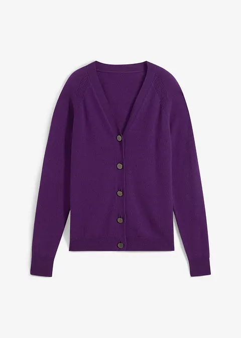 Cashmerestrickjacke mit Good Cashmere Standard®-Anteil in lila von vorne - bonprix