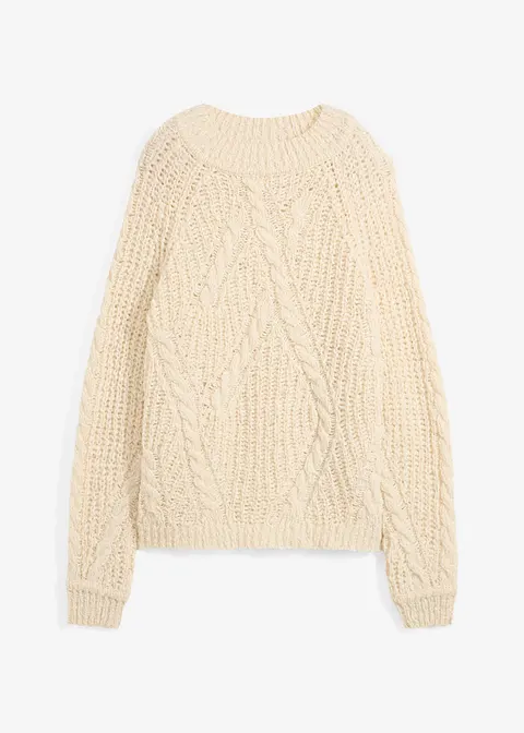 Wollpullover mit Zopfmuster in beige von vorne - bonprix