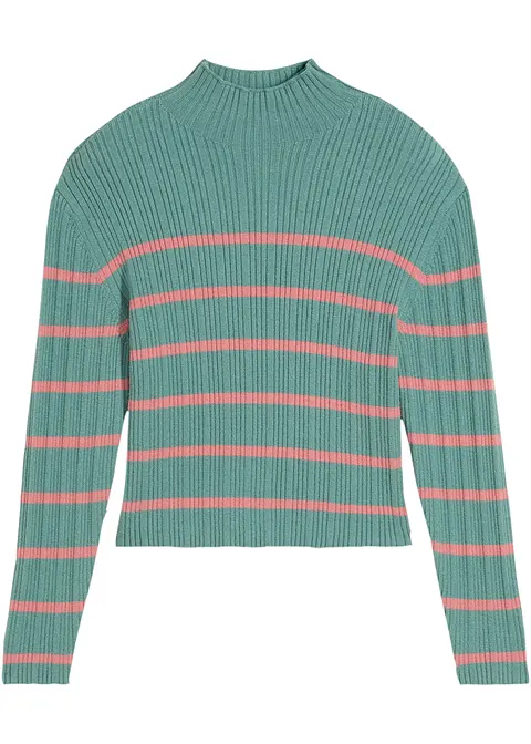 Mädchen Rippen-Strickpullover in grün von vorne - bonprix