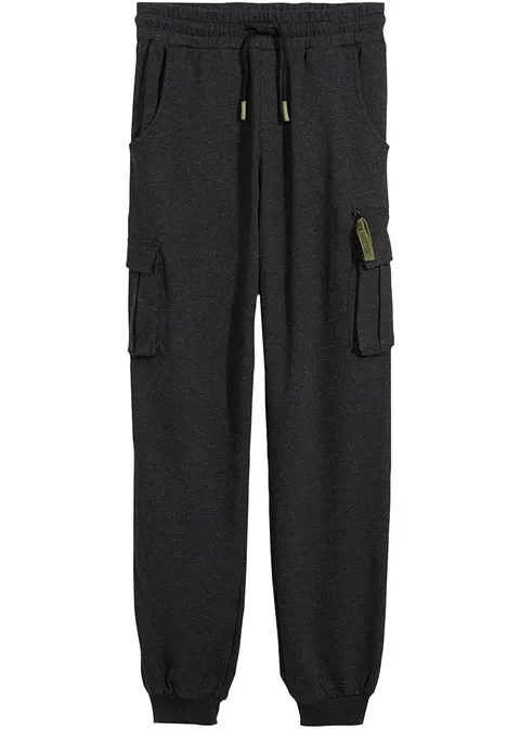 Jogginghose mit Cargotaschen aus weichem Baumwoll-Mix in grau von vorne - bonprix