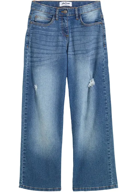 Wide-Leg-Jeans Mid Waist in blau von vorne - bonprix