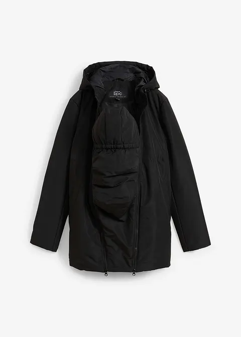 Wattierte 3-in-1 Umstandsfunktionsjacke mit Trageeinsatz in schwarz von vorne - bonprix