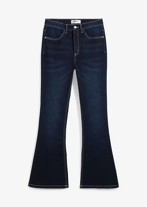 Flared Jeans High Waist, Stretch in blau von vorne - bonprix