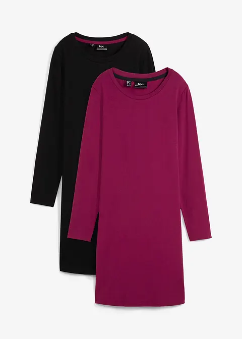 Jerseykleid aus Baumwolle mit Stretch (2er Pack) in lila von vorne - bonprix