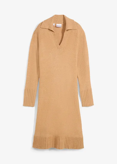 Strickkleid mit Polokragen in beige von vorne - bonprix