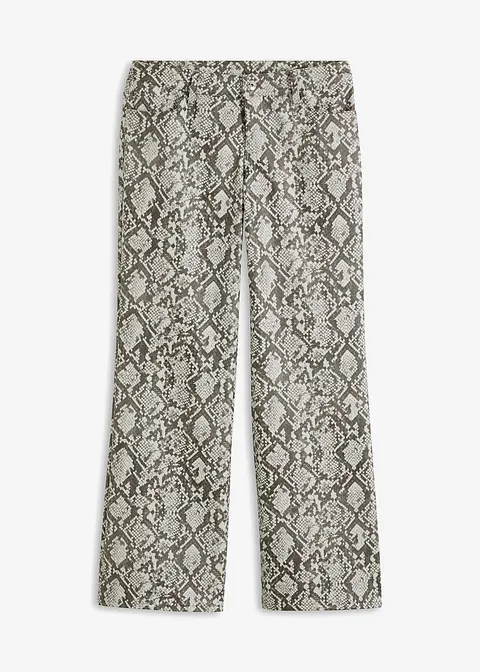 Wide-Leg Hose mit Schlangenprint in grau von vorne - bonprix