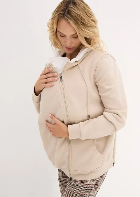 Umstands-Sweatjacke mit Baby-Einsatz und flauschiger Innenseite in grau von vorne (im Anschnitt) - bonprix