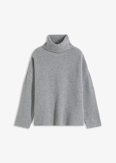 Gerippter Rollkragenpullover in grau von vorne - bonprix