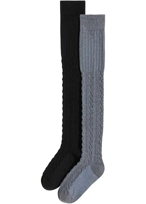Overknee Strümpfe mit Bio Baumwolle (2 Paar) in schwarz von vorne - bonprix