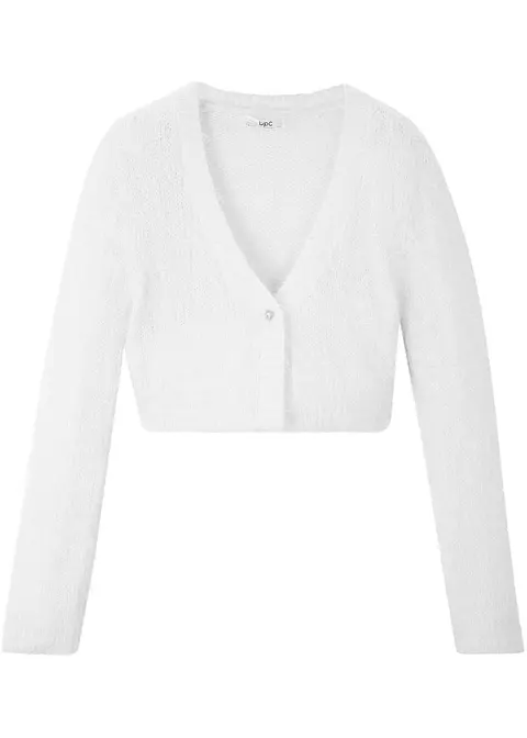 Mädchen Flausch-Strickbolero in weiß von vorne - bonprix