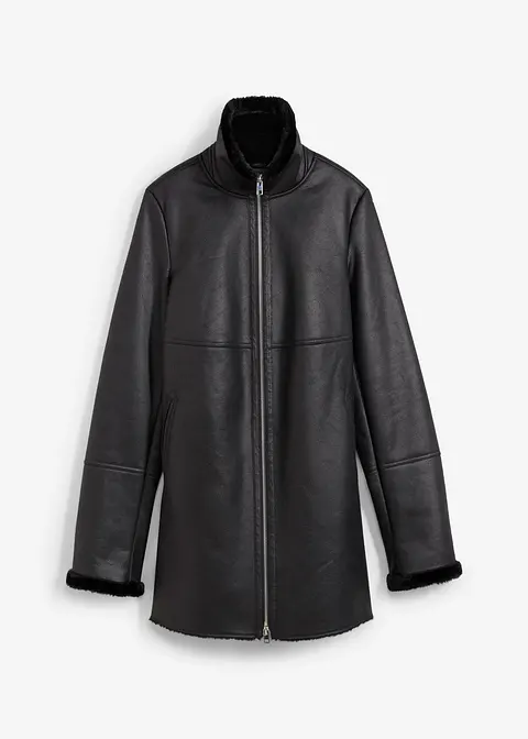 Lammfellimitat-Jacke in schwarz von vorne - bonprix