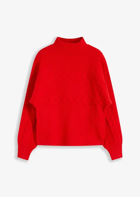 Pullover mit Zopfmuster in rot von vorne - bonprix