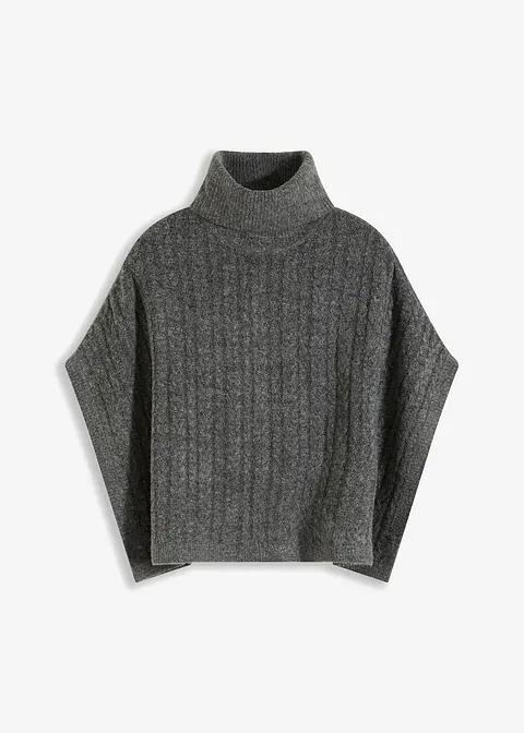 Weit geschnittener Pullover mit Zopfmuster in grau von vorne - bonprix