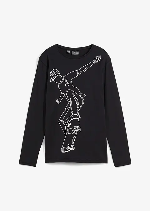 Langarmshirt aus reiner Bio-Baumwolle in schwarz von vorne - bonprix