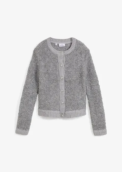 Kurze Bouclé-Strickjacke aus Wolle in grau von vorne - bonprix