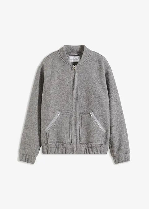 Blouson aus kuscheligem Bouclé in grau von vorne - bonprix