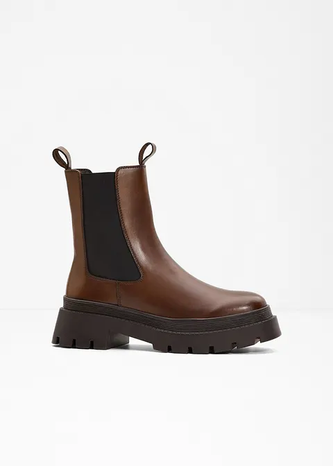 Chelsea Boot aus Leder in braun von vorne - bonprix