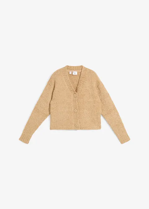 Mädchen Bouclé Strickjacke in beige von vorne - bonprix