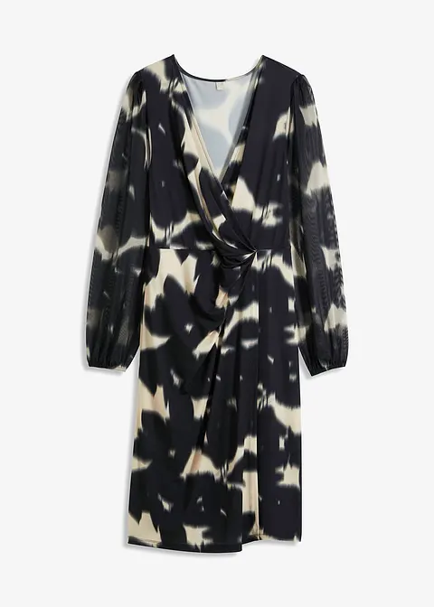 Jerseykleid mit luftigen Mesh-Ärmel in schwarz von vorne - bonprix
