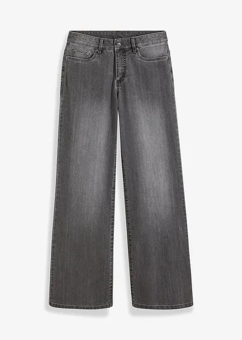 Wide-Leg-Jeans, Mid Waist, Stretch in grau von vorne - bonprix