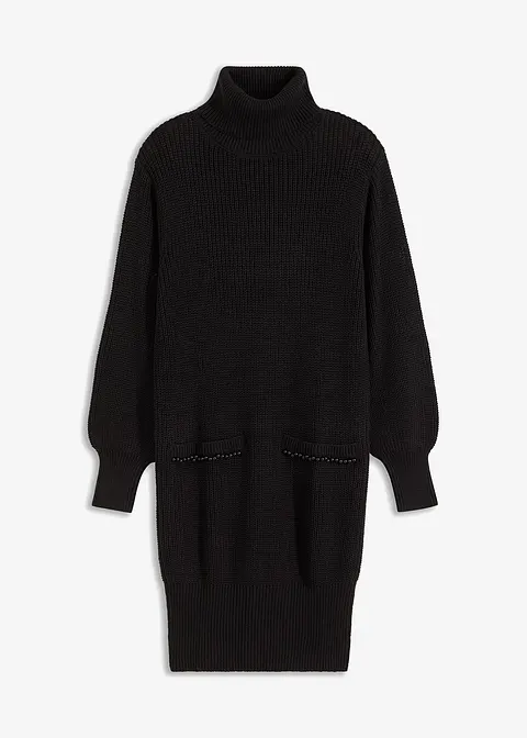 Strickkleid mit aufgesetzten Perlen in schwarz von vorne - bonprix