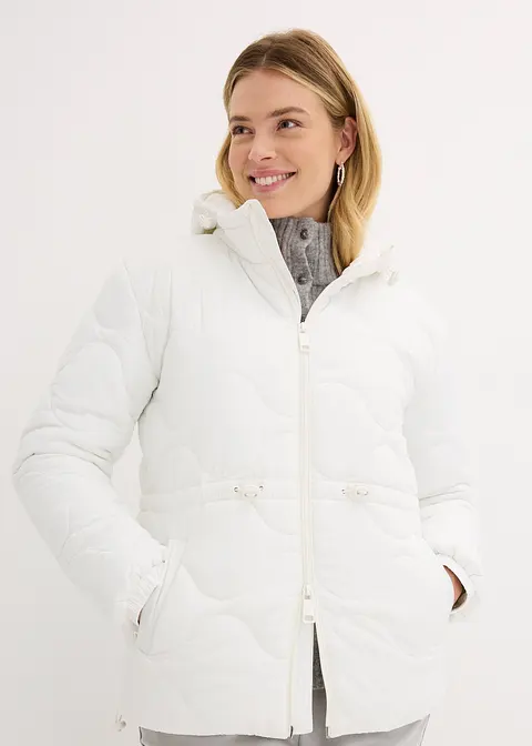 Steppjacke mit Kapuze in weiß von vorne (im Anschnitt) - bonprix