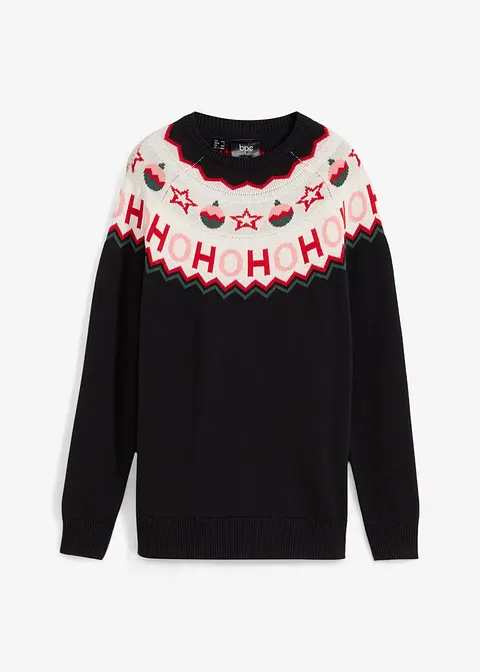 Pullover mit Weihnachtsmotiv in schwarz von vorne - bonprix