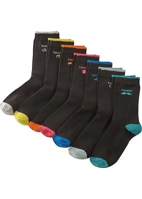 Socken Wochentage mit Bio-Baumwolle (7er Pack) in schwarz - bonprix
