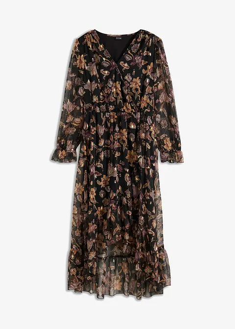 bedrucktes Vokuhila-Kleid mit Glitzereffekt in schwarz von vorne - bonprix
