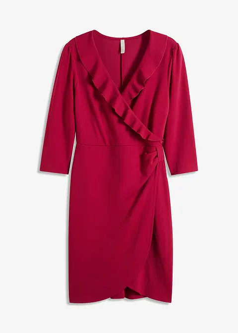 Minikleid aus strukturiertem Crêpe mit Volants in pink von vorne - bonprix