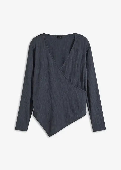 Rippshirt in grau von vorne - bonprix