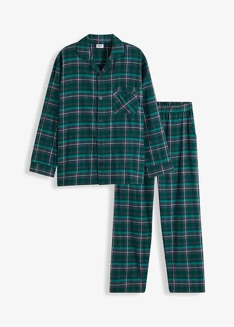 Gewebter Pyjama aus Flanell in grün von vorne - bonprix