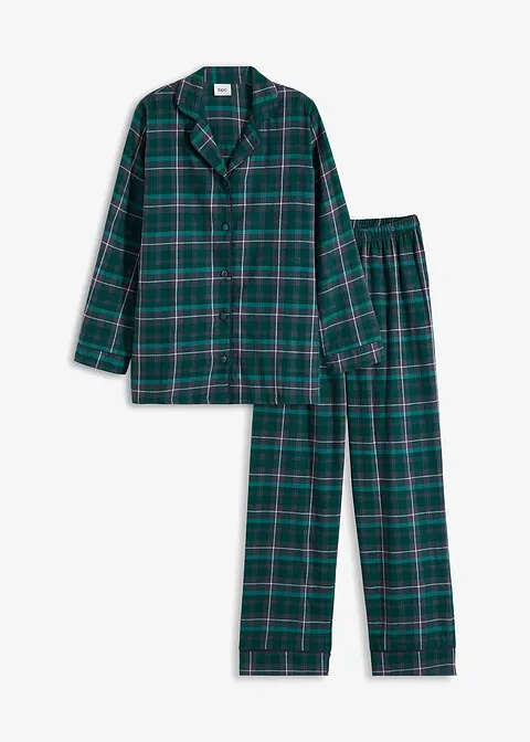 Gewebter Pyjama aus Flanell in grün von vorne - bonprix